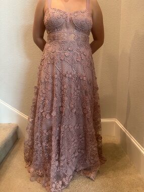 Lace Appliqué Prom Gown in Dusty Mauve